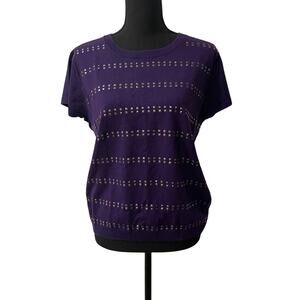 Calvin klein knit pullover XL purple silver square studs allover S/L relaxed